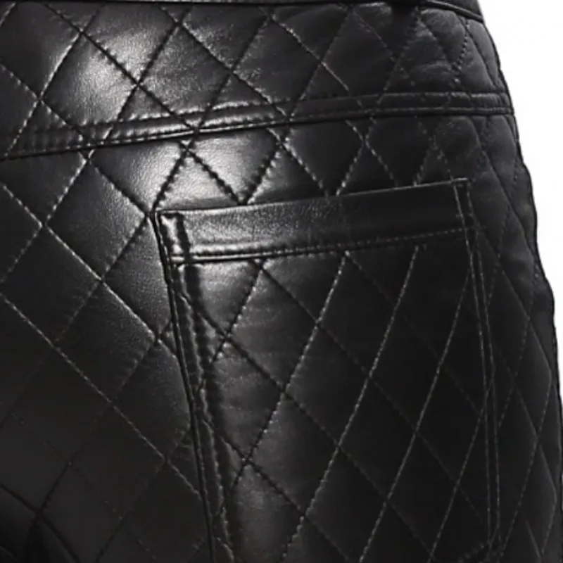 

2021 Winter New Down Trousers for Women Slim Fit Warm Leather Pencil Pants Top Quality Black High Waist Leather Pantalon Femme