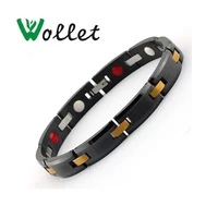 wollet jewelry 5 in 1 health care healing black gold color ceramic magnetic bracelet bangle for women stainless steel 20cm