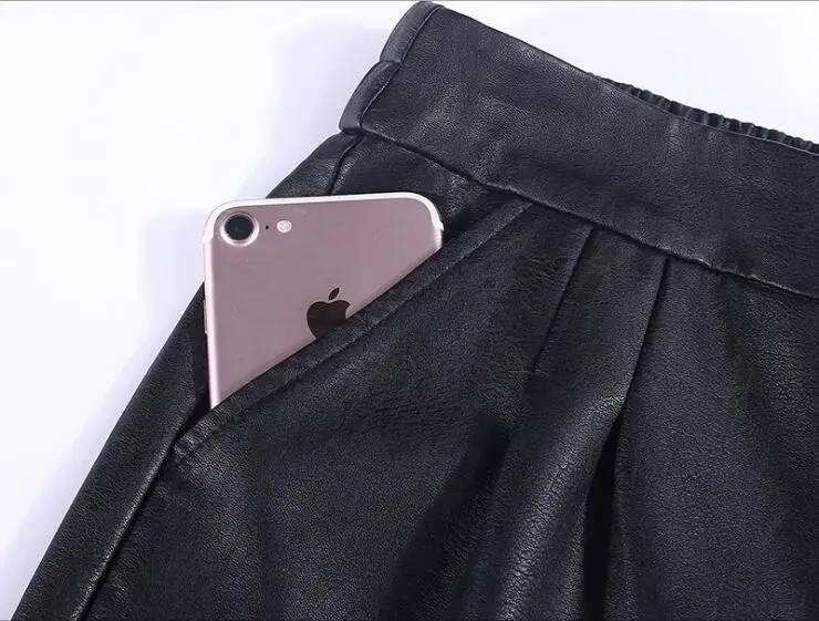 4XL широкие брюки из искусственной кожи в стиле хип-хоп,, женские черные брюки больших размеров, женские свободные узкие брюки с высокой талией LT794S50