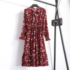 2021 осеннее женское платье с длинным рукавом красное черное цветочное в горошек винтажное шифоновое платье-рубашка повседневные Зимние Платья Миди