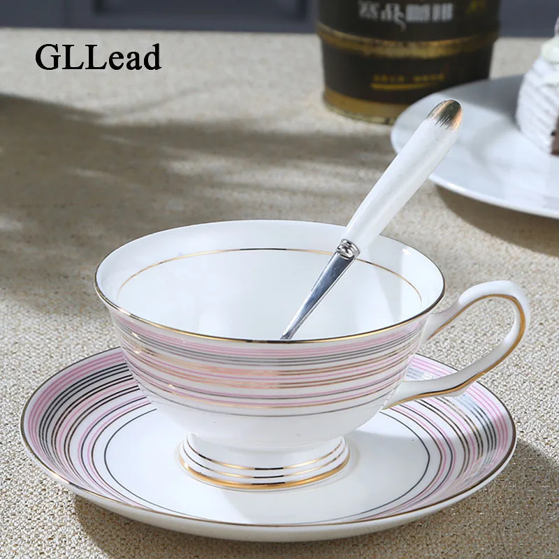 GLLead модные золотые линии керамическая чашка для чая и блюдце костяной фарфор в