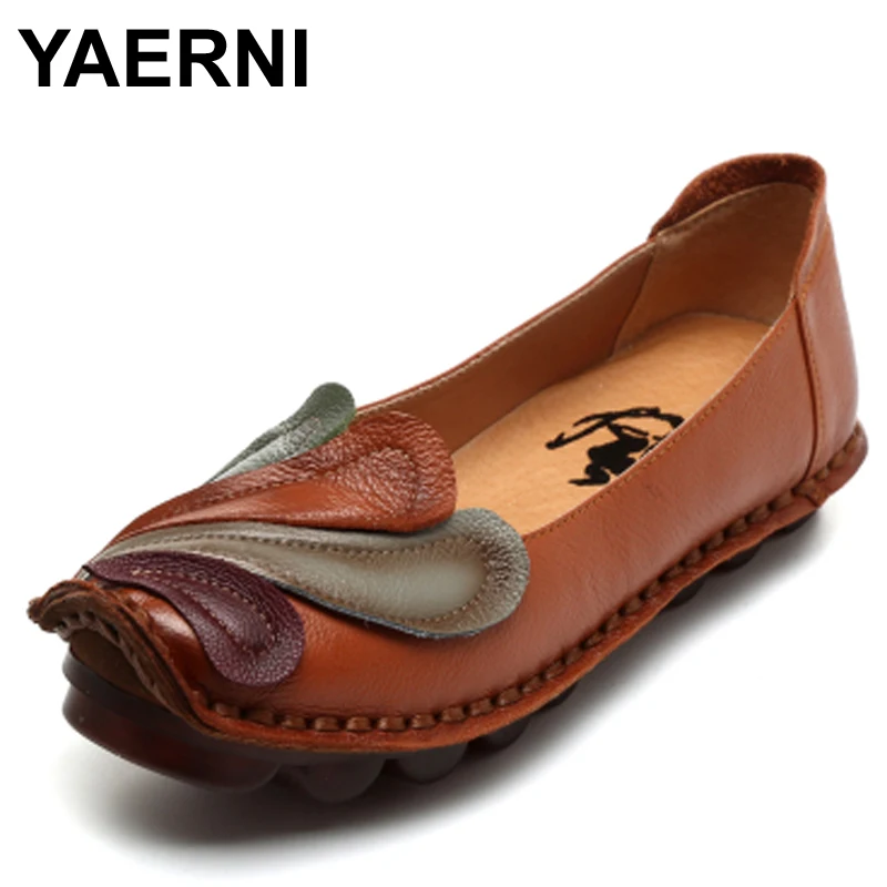 YAERNI туфли на плоской подошве из натуральной кожи Лоферы женские однотонные