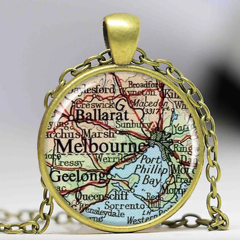 Melbourne Map Pendant Resin Charm Australia Silver Color Necklace Travel Gift Round | Украшения и аксессуары