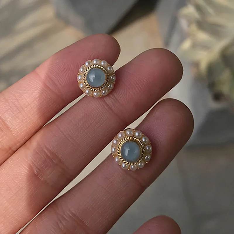 

Anti-allergy S925 Silver Needle Elegant Fashion Light Blue Pearls Stud Earrings for Women Girl Small Pearl Studs Earring Jewelry