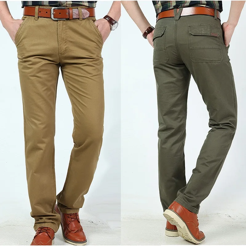 2018 Businessmen Casual Stretch male trousers man long Straight Pure cotton full length pants Black Army Green Khaki plus size | Мужская