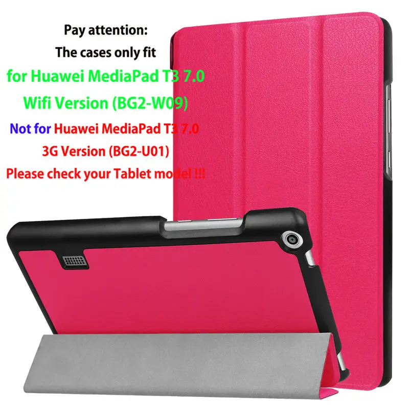 Rose Модный чехол для девочек huawei MediaPad T3 7,0 BG2-W09, смарт-чехол из искусственной кожи, чехол для планшета Honor Play Pad 2 7,0, кожа+ пленка+ ручка - Цвет: Rose