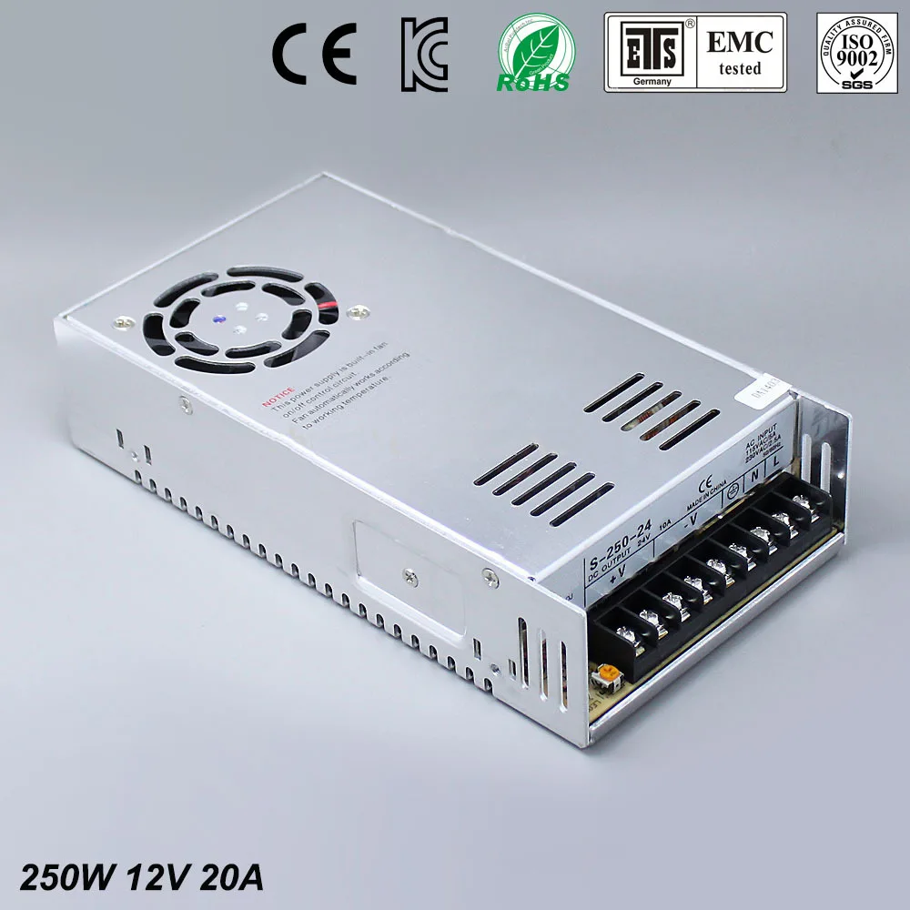 12V 20A 250W Драйвер импульсного источника питания для светодиодной ленты AC 100-240V вход