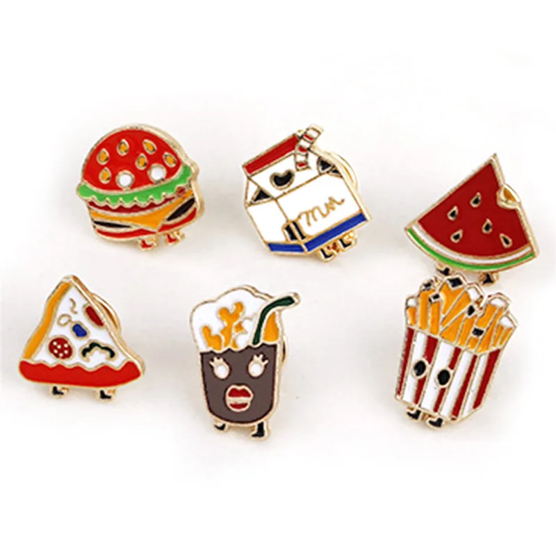 6 шт./компл. картофель фри чипсы колы молоко арбуз гамбургер пиццы брошки пуговицы