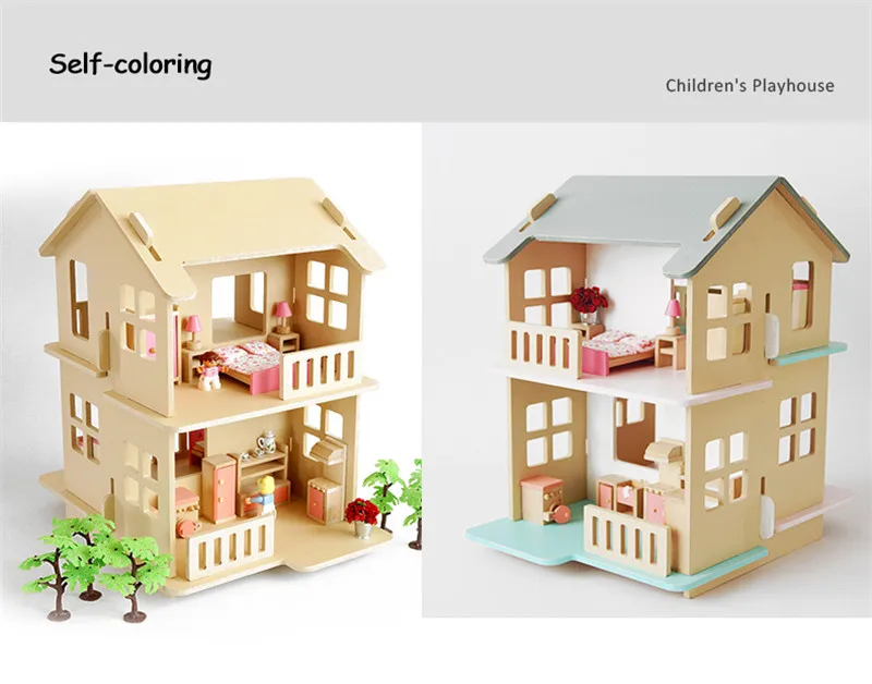 Кукольный дом миниатюрная мебель 3D Деревянный кукольный домик DIY игрушки большой замок для детей подарки на день рождения ручной работы