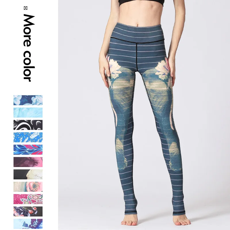 

2018 Леггинсы для йоги с цветочным принтом и высокой талией, спортивные штаны для женщин, обтягивающие штаны для фитнеса, обтягивающие леггинсы для бега, спортивные брюки для женщин