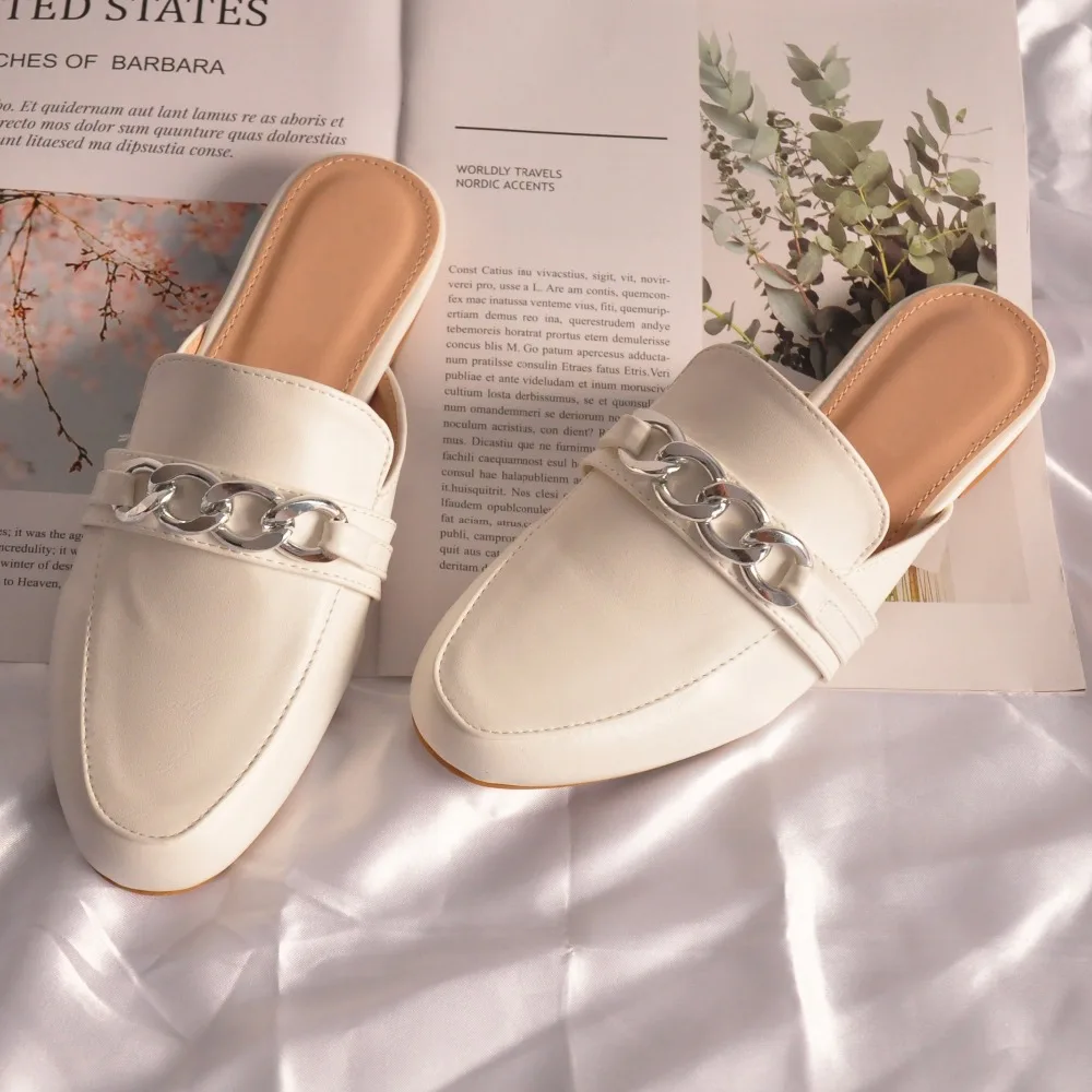 

Bailehou Women Flat Slippers Slip On Mules Women Casual Loafers Brand Chain British Shoes Platform Sandals Chaussure Big Size 41