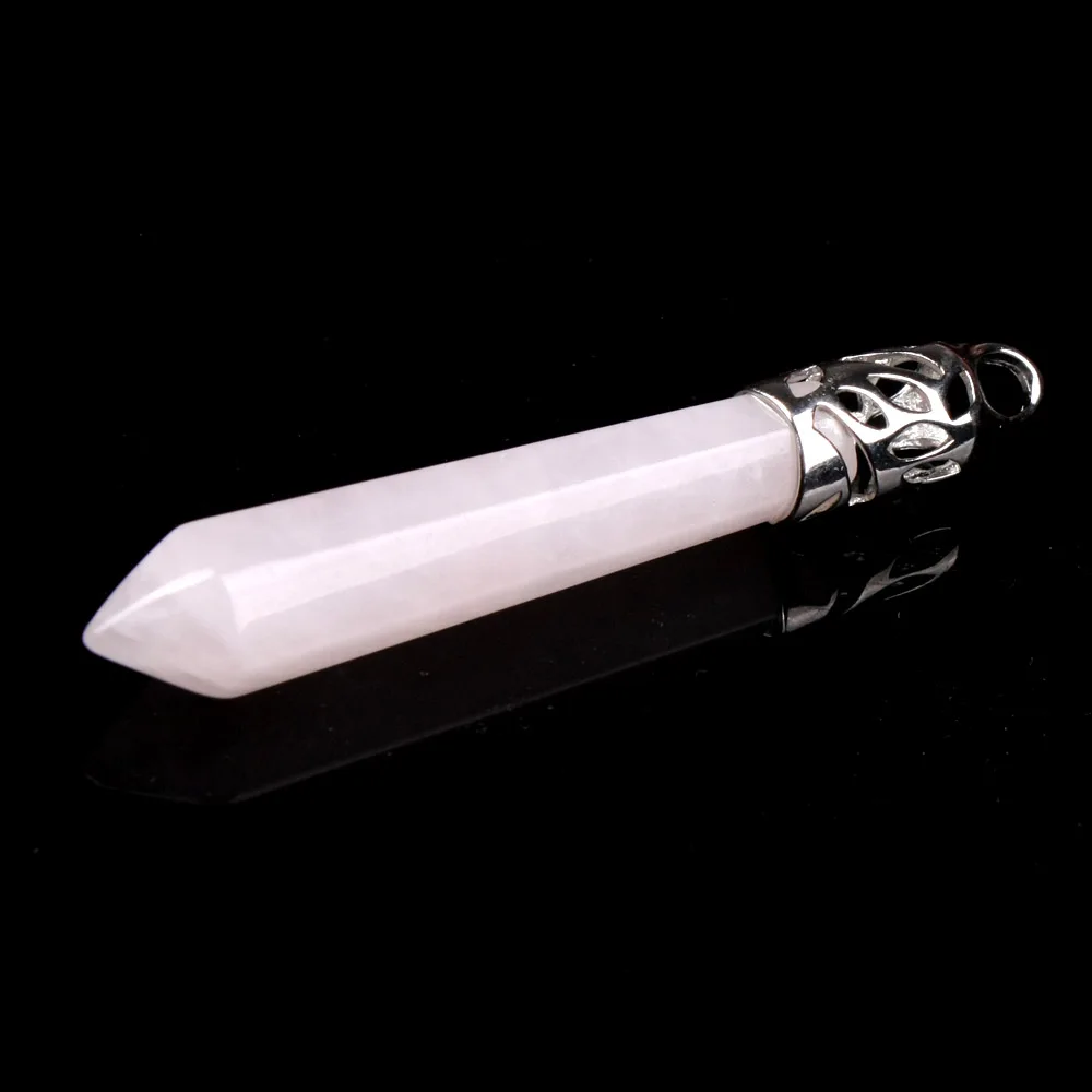 rose quartz 1 шт. красивый натуральный кристалл опал, кварц драгоценный камень Длинная подвеска Маятник лунный камень кулон Посеребренная Модная бижутерия подходит ожерелье - Окраска металла: rose quartz