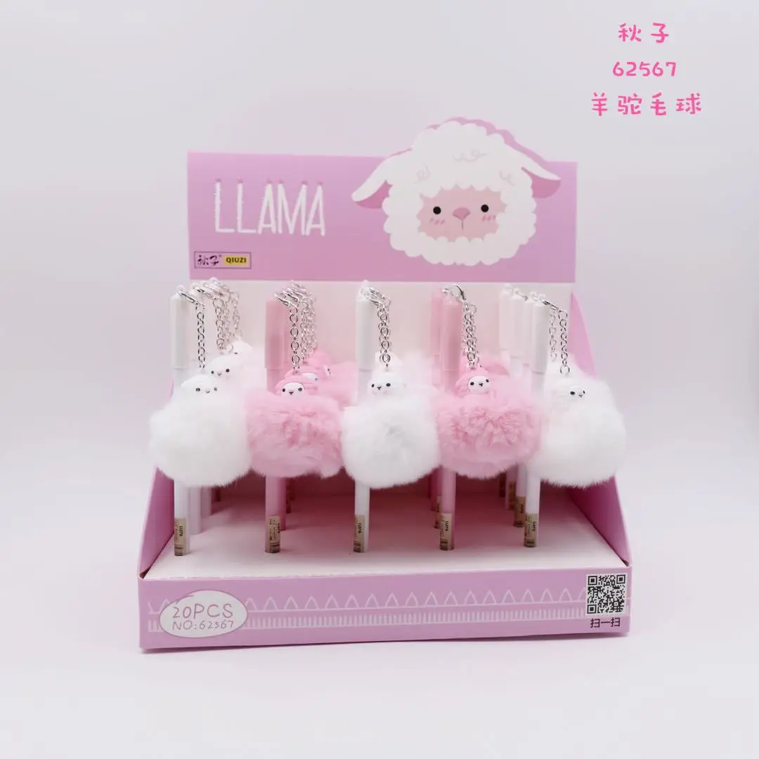 

20 Pcs Gel Pens Alpaca Plush Pendant Black Colored Gel-inkpens for Writing Kawaii Cute Stationery Office School Supplies