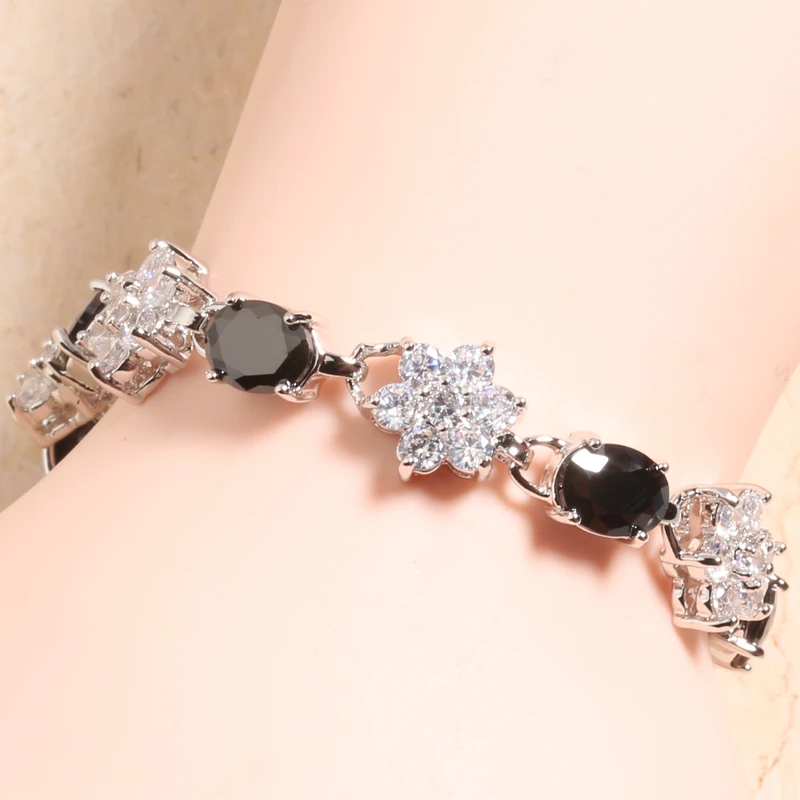 Черный оникс белый циркон посеребренный браслет с цепочкой Argent 6 7 дюймов