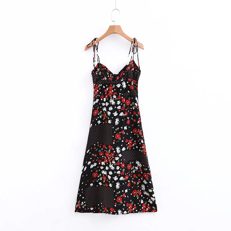 2019 женское винтажное Цветочное платье с принтом в горошек смешанное Черное