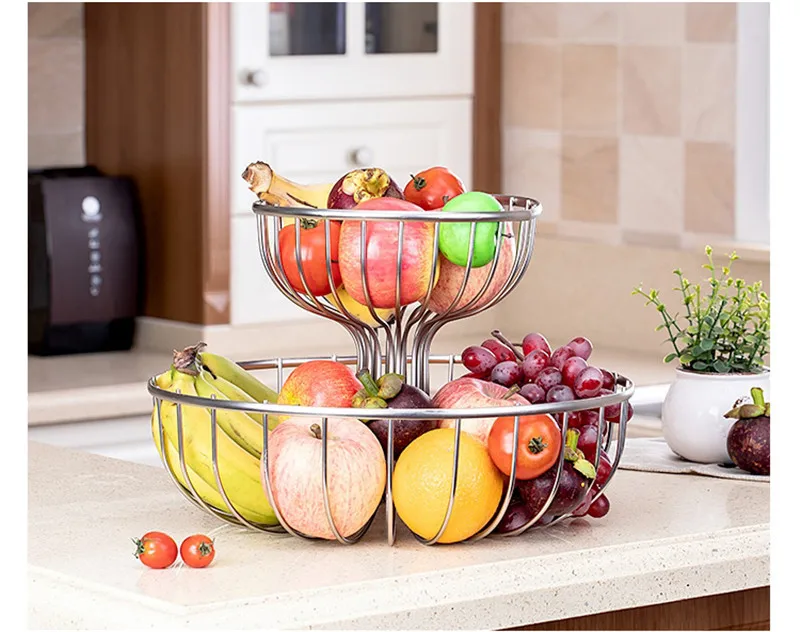 Корзина для фруктов из домашний кухонный металлический овощей органайзер для хранения корзина 2-Слои корзины для хранения корзина для мусора творческий закуски конфеты