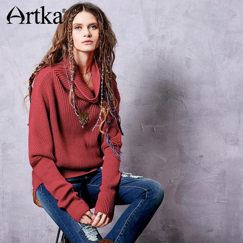 ARTKA осень 2018 г. и Новинка зимы Винтаж Красный теплая водолазка пуловеры для женщин