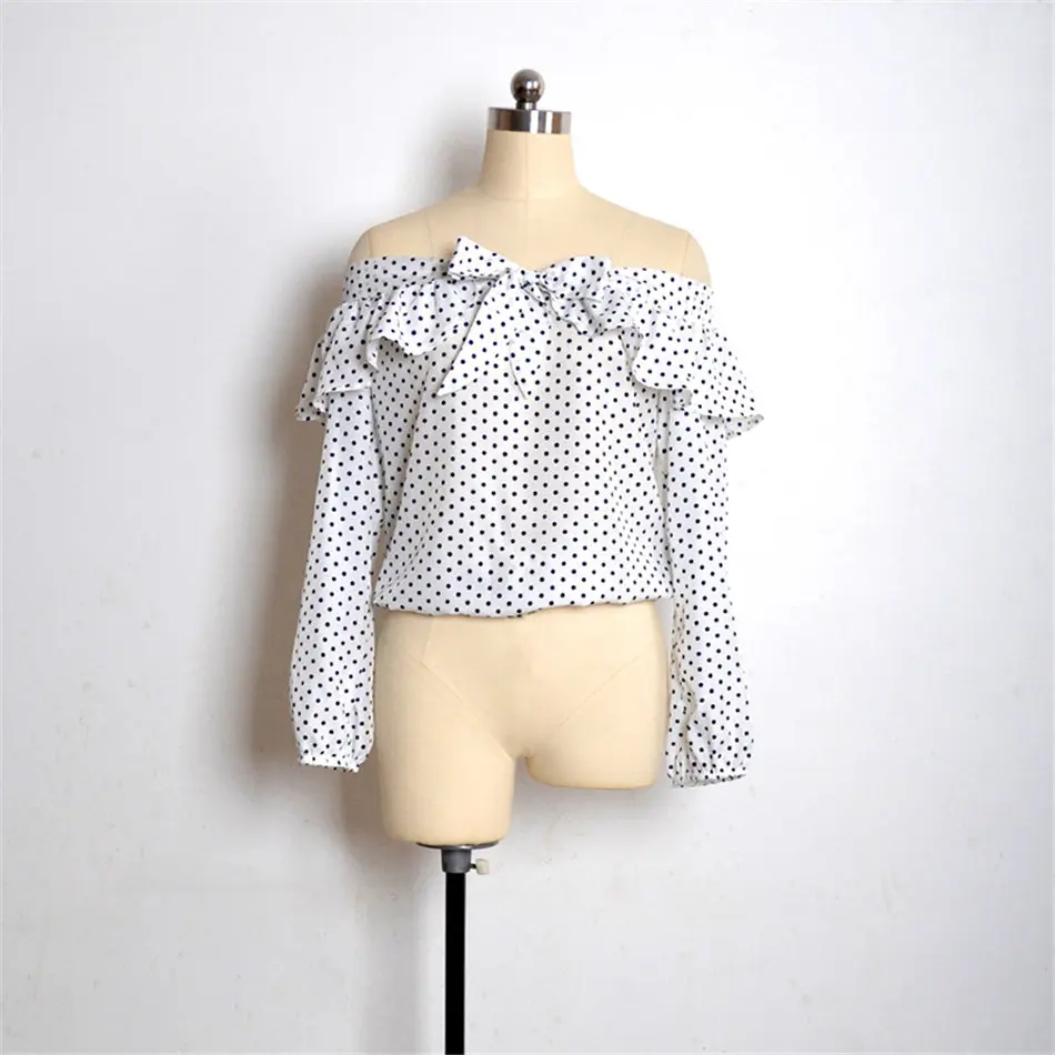2018 New Fashion Polka Dot Bow Ruffle Off Shoulder Women Blouse Summer Sexy Elegant Tops Shirt blusa |