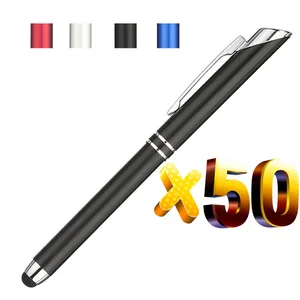 Металлический шариковый Стилус 2 в 1, ручка для сенсорного экрана телефона и планшета, Бесплатная лазерная гравировка логотипа, рекламный подарок, индивидуальный дисплей, 50 шт. в партии