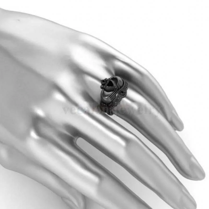 Vecalon, 5 цветов, кольцо с камнем рождения claddagh, 5А, циркон, Cz, Черное золото, для пары, обручальное кольцо, набор для женщин и мужчин, Прямая поставка