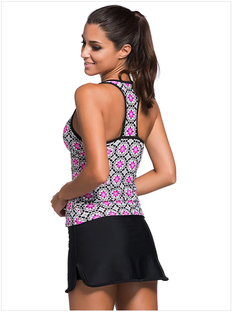 

Free shipping Abstract Print Racerback Tankini Blue/Black Skort Swimsuit LC41968