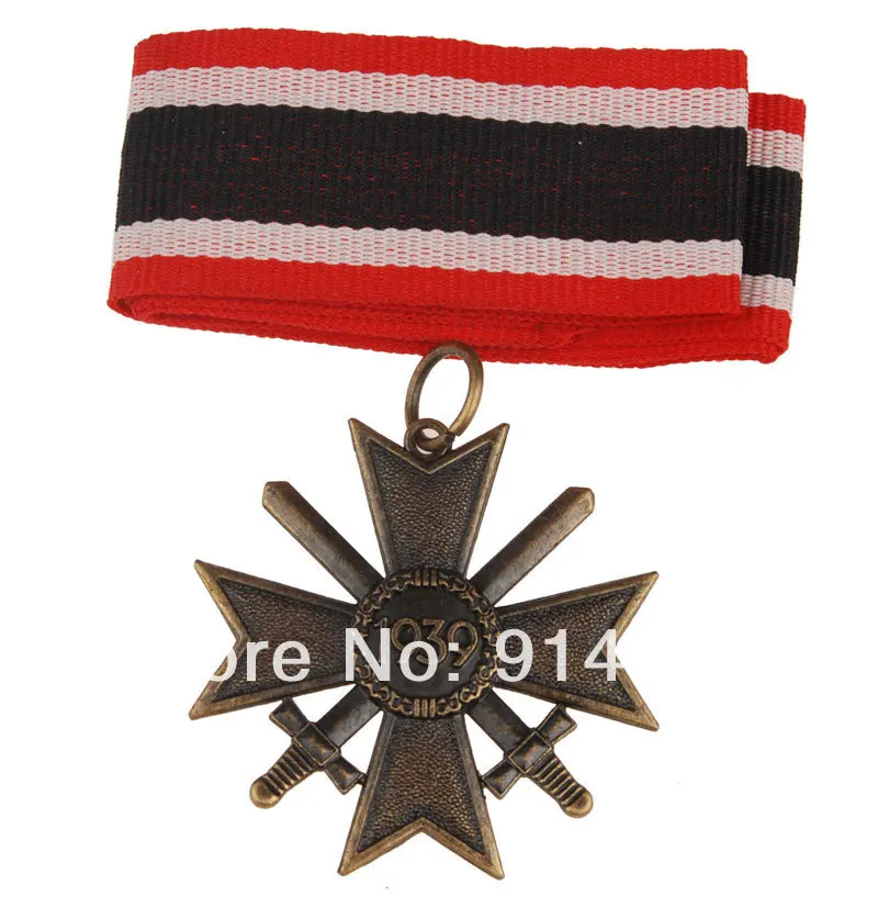 

WWII GERMAN MERIT CROSS FIRST CLASS SWORDS BADGE WITH RIBBON-33966