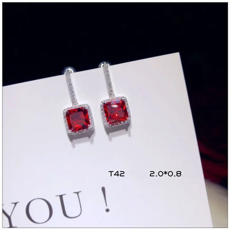 S925 Серебряные Винтажные висячие серьги для женщин гранат Красный кубический цирконий длинные серьги ювелирные украшения Свадебные украшения