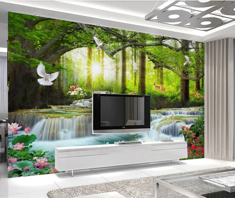 Обои на заказ, 3d фотообои, простой отдых, зеленое дерево, лес, водопад, пейзаж, рабочие обои, papel de parede