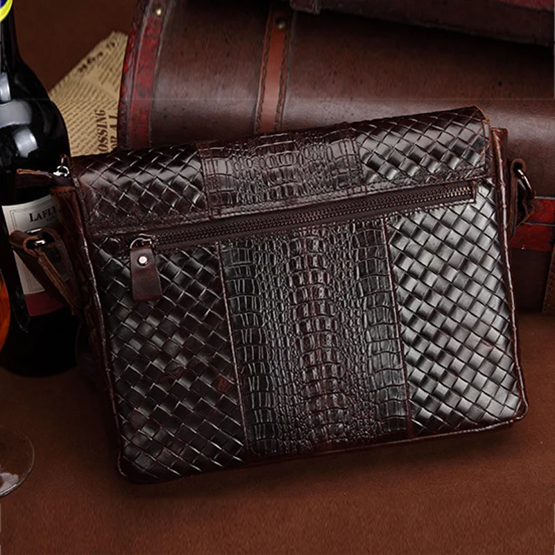 Новая мужская деловая сумка из натуральной кожи в стиле ретро с узором