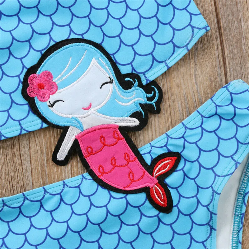 Детский купальный костюм русалки с вышивкой для маленьких девочек летний