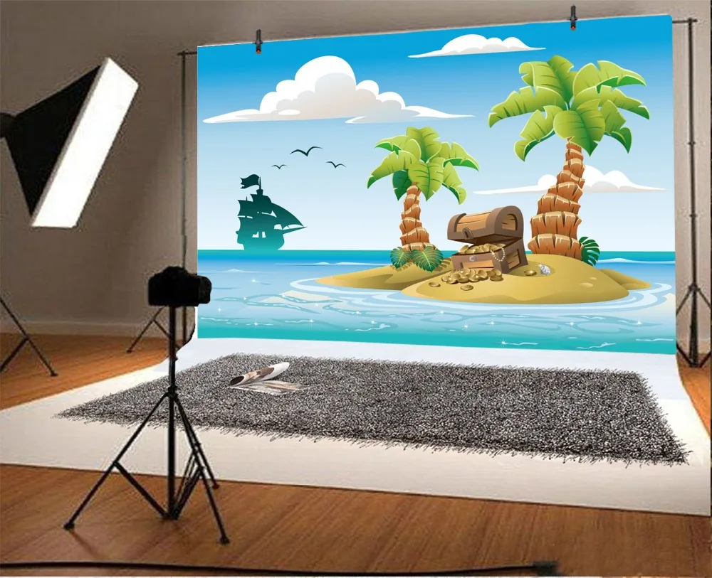 Фотофон Laeacco для фотостудии фон фотосъемки с изображением морского пляжа пальм