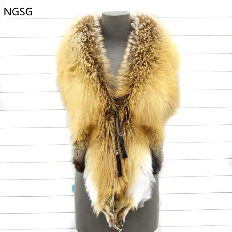 100% роскошный зимний натуральный меховой лисий шарф шаль настоящий золотой