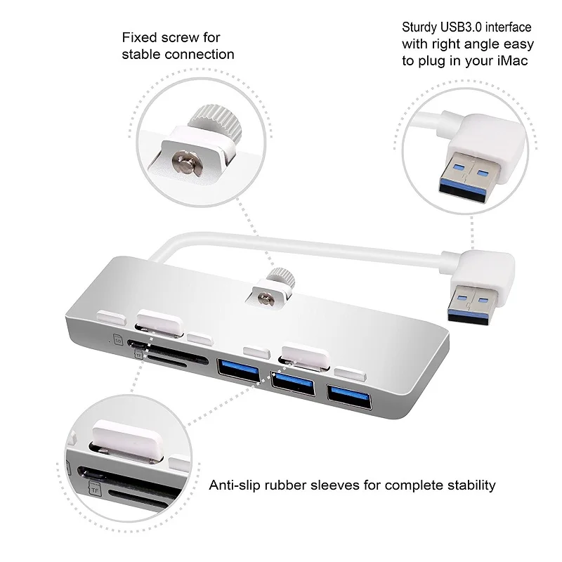 Алюминий USB 3 0 хаб порта USB3.0 комбо адаптер разветвитель с SD/TF Card Reader Для iMac тонкий