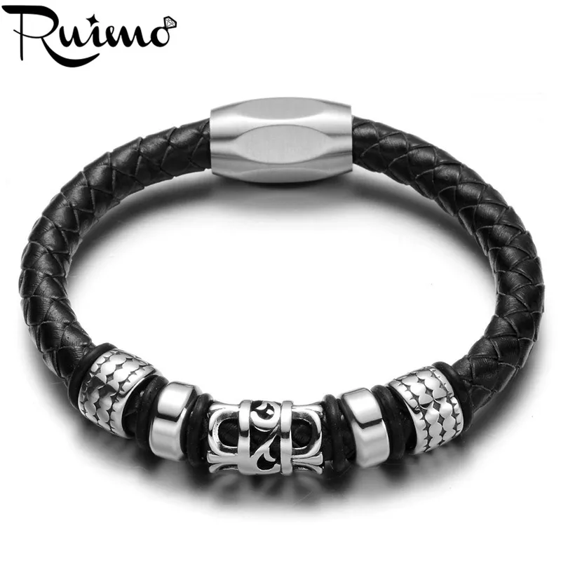 Мужские браслеты RUIMO Scout кожаный браслет с магнитной пряжкой из нержавеющей стали