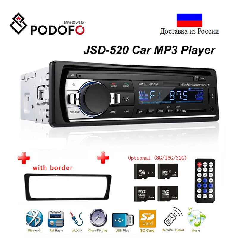 Podofo радио авто радио 1 Din Bluetooth SD MP3 плеер Coche Estereo Poste Para Авто аудио стерео Carro Samochodowe Automotivo