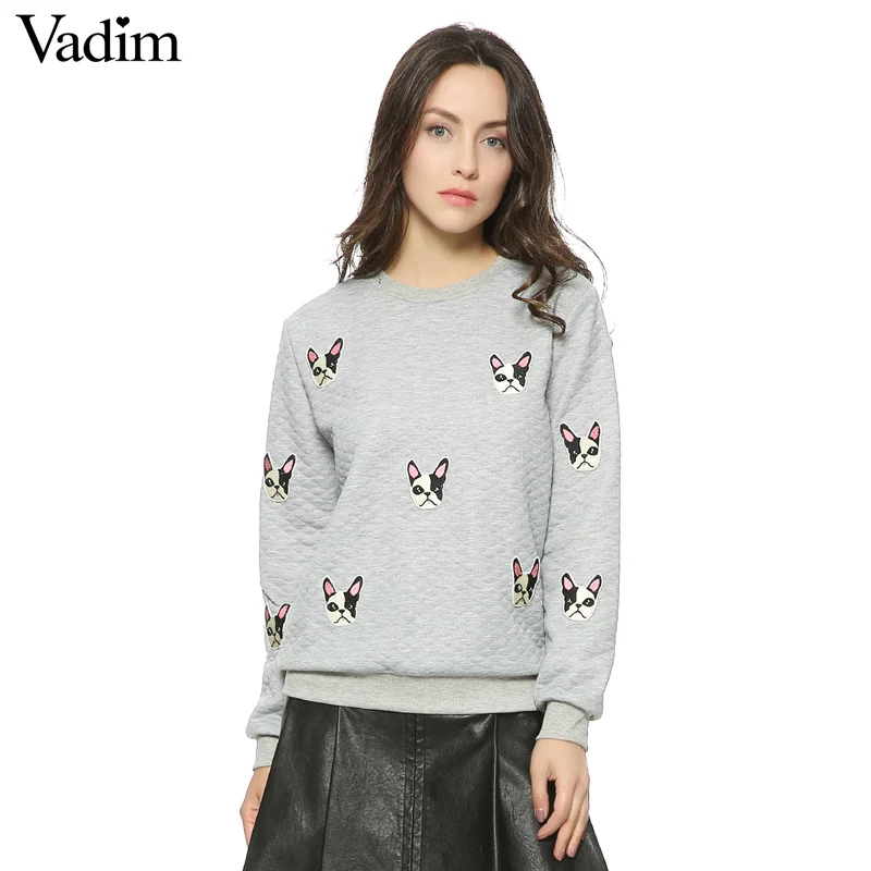 Женский свитер с длинным рукавом SW787 милый осенний рисунком собаки Повседневная