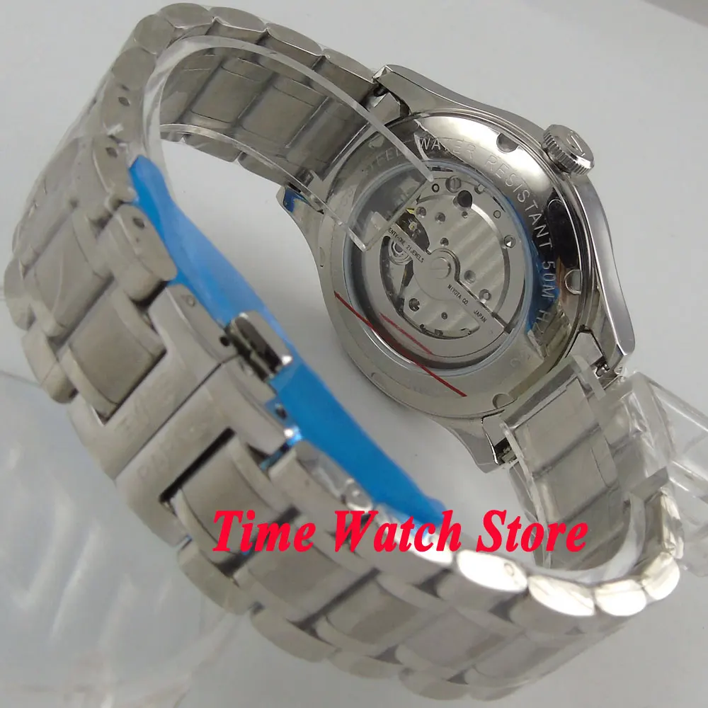 Парнис 38 мм белый циферблат синий руки Дата сапфировое стекло 21 jewels MIYOTA