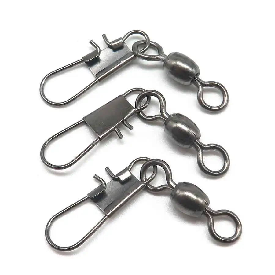 Minfishing 50pcs/lot Stainless Steel Barrel Swivel with Interlock Snap Fishing Swivels Snap Fishing Hook Accessories