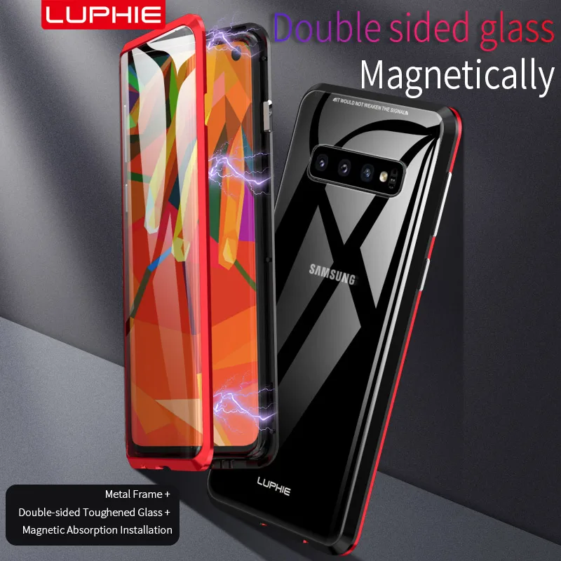 Luxury Metal Magnetic Back Glass Case For Samsung Galaxy S10E S8 S9 S10 PLus Cover On The Note 8 9 Shockproof |
