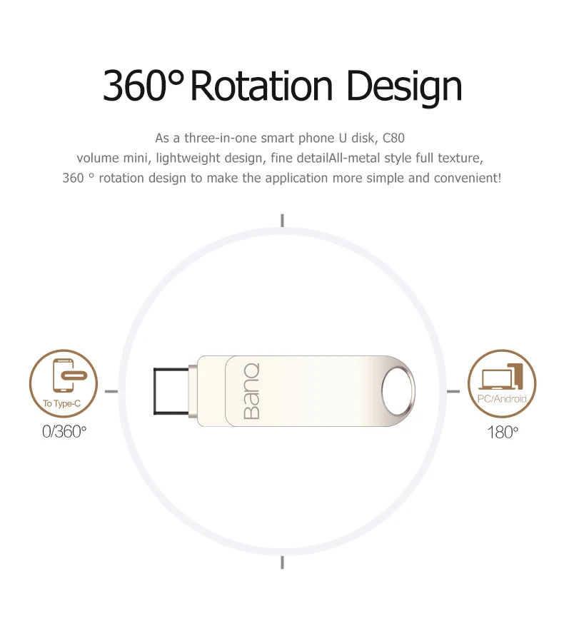 BanQ C80 type-C/Micro/USB 3,0 три в одном USB флеш-накопитель 32 Гб металлический флеш-накопитель 64 ГБ тип C Высокоскоростной флеш-накопитель 16 Гб