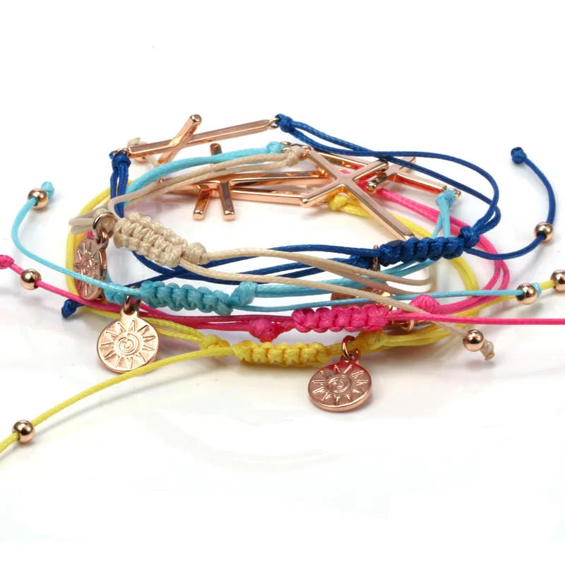 5pcs Cross Bracelets Adjustable Wrap Bracelet Wax Cotton Cord Braided Macrame Handmade Artificial Jewelry Beach Summer | Украшения и