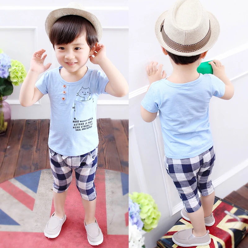 Baby Boys Fashion Casual Sport Costume 2017 New Children Clothing Cotton Kids Boy Clothes Set T-shirts+Short Pants |