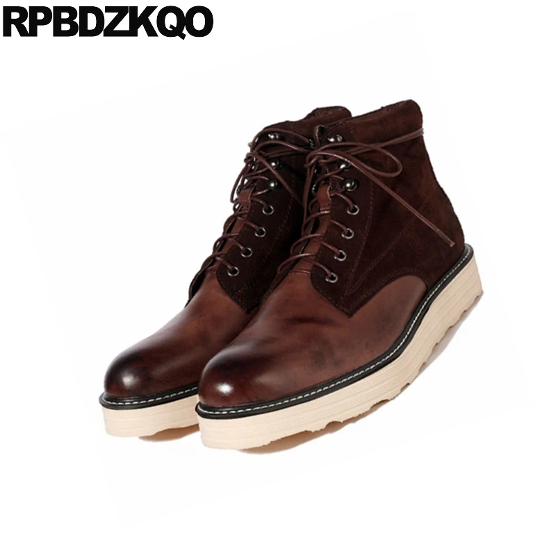 Мужские армейские ботинки из натуральной кожи коричневые ботильоны замши на