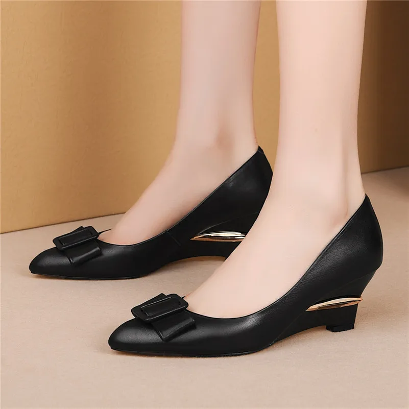 Женские туфли на танкетке FEDONAS офисные туфли-лодочки из натуральной кожи с острым