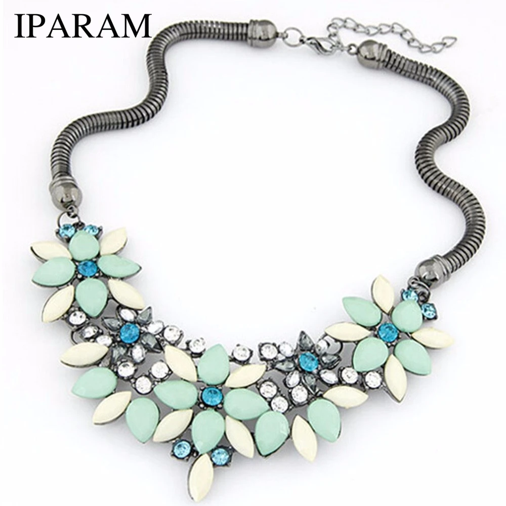 IPARAM, новинка, распродажа, модное, Ретро стиль, цветные драгоценные камни, стразы, цветок, колье, ожерелье, массивные ювелирные изделия для женщин