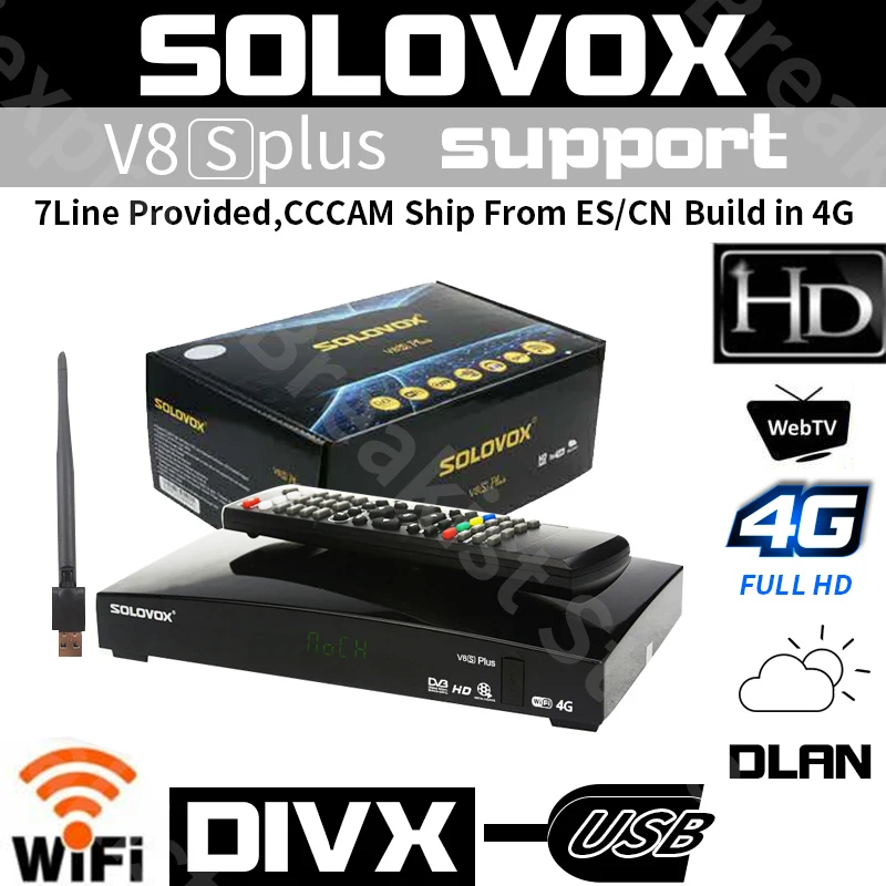 Спутниковый ТВ приемник solovox V8S плюс DVB-S2 цифровой поддержки Испания cccam линии NEWCAMD USB Wi-Fi 4 K Youtube спутниковый ресивер