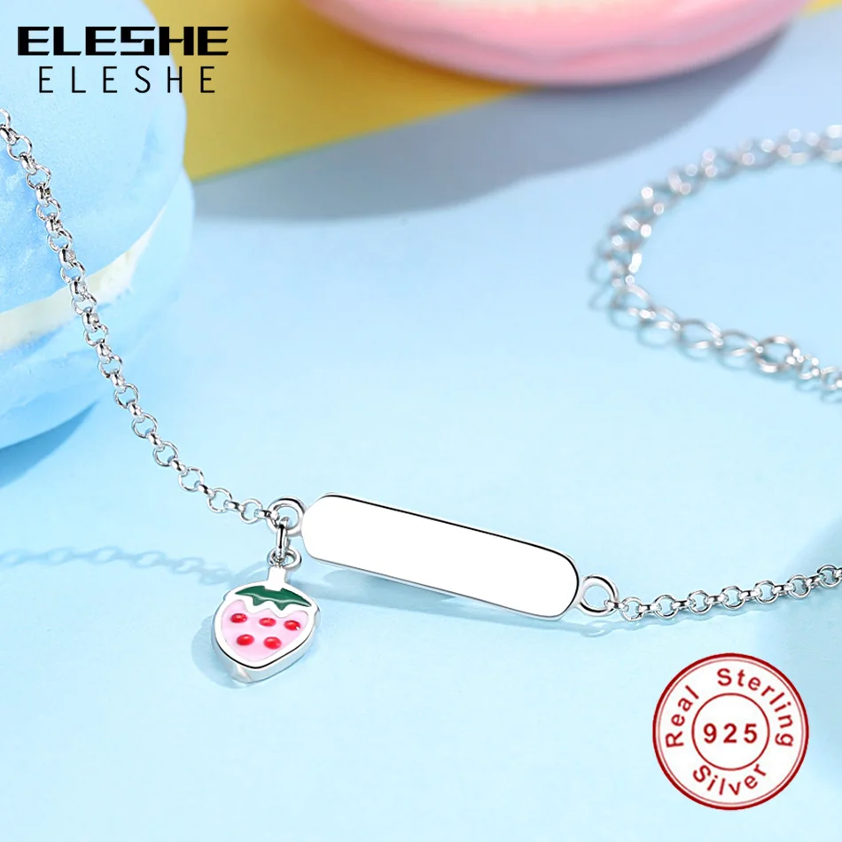 

ELESHE Custom Engrave Name Bracelet Adjustable 925 Sterling Silver Strawberry Charm Bracelet for Girls Kids Personalized Jewelry