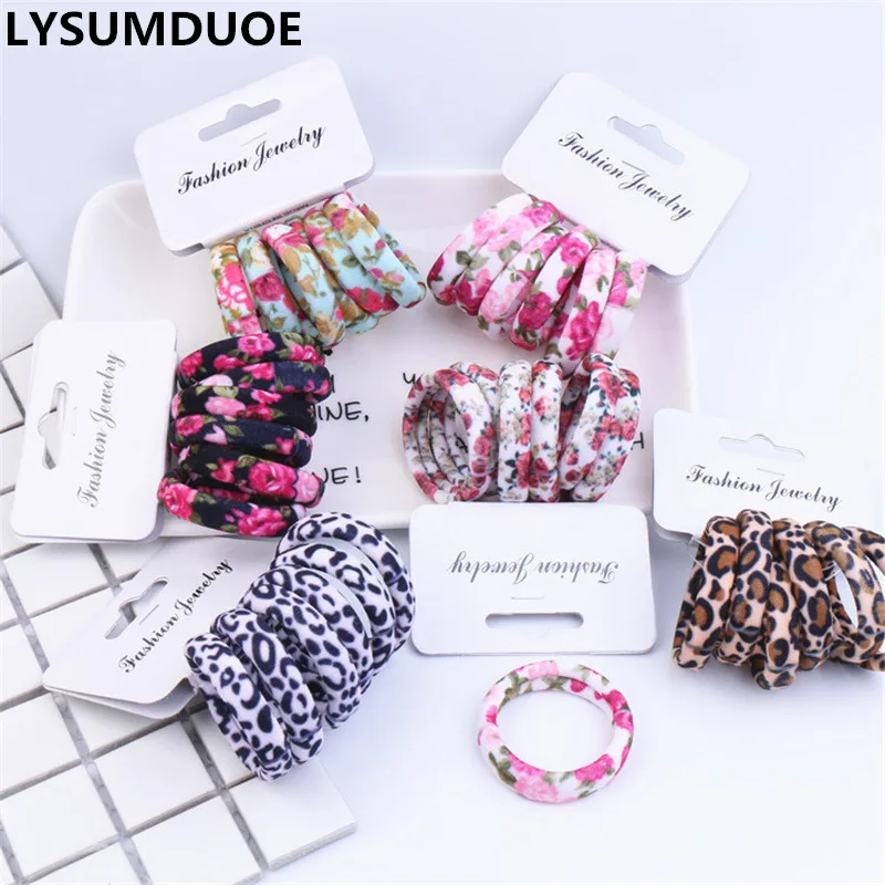 

Fashion 6Pcs/Lot Flower Hairband Elastic Hair Bands Ponytail Holder Kids Rope Ring Girl Scrunchy Ornament Girls Hair Accessories