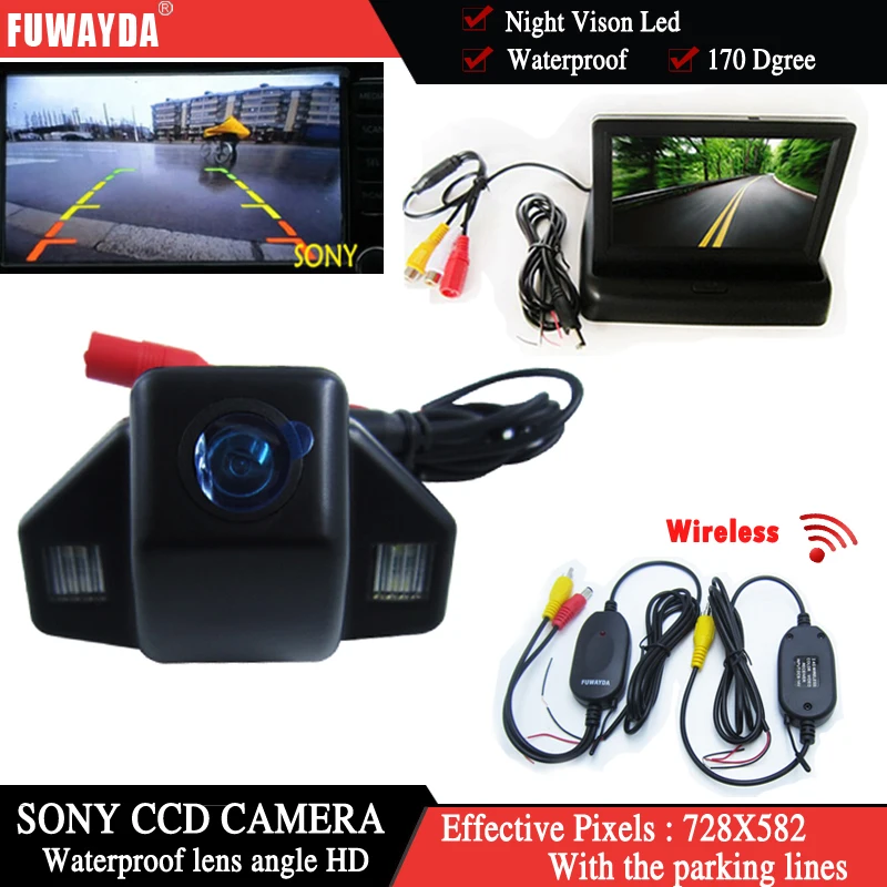 

FUWAYDA parking system Car Monitor mirror+wireless Car backup rearview parking camera For Honda Fit Hatchback08/11 Odyssey 08-13