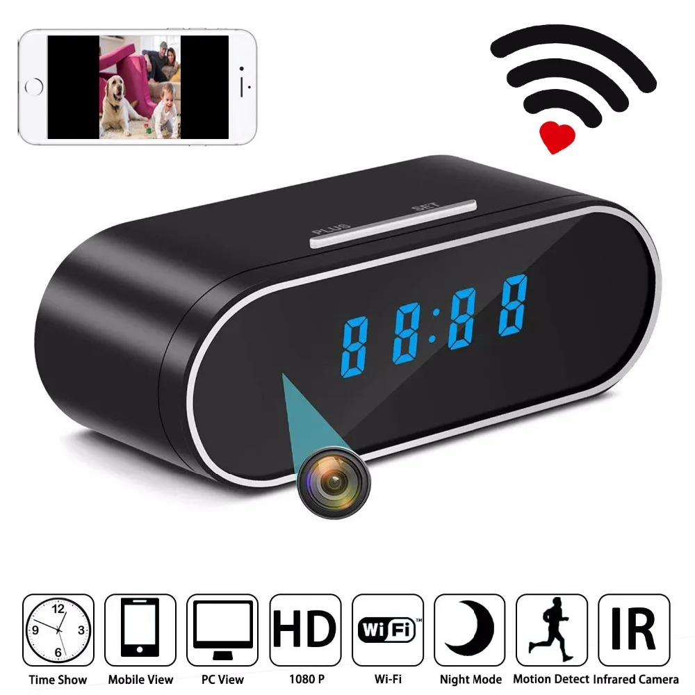 H.264 WiFi настольные часы мини камера 1080P HD IP P2P DVR видеокамера будильник набор ночного видения датчик движения дистанционный монитор микро камера